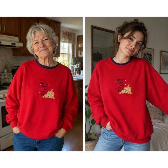 M&C Sportswear Tops - VTG  Dog Friend Sweatshirt 1X M&C Sportswear Red Grandma Retro 
Embroidered‎ Big